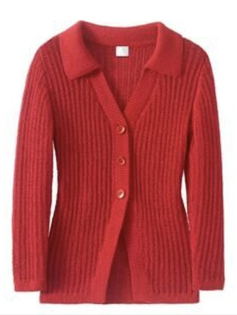 H&M Vibrant Red Rough Knit/Crochet Longline Ribbed Polo-neck Cardigan (Size S)